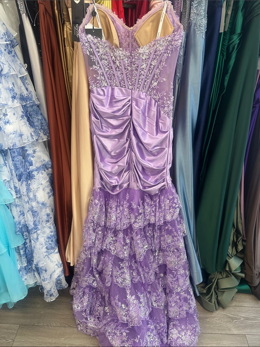 Sherri Hill Lavender Sequin Lace Strapless Mermaid Gown 57043 - Picture 2 of 2